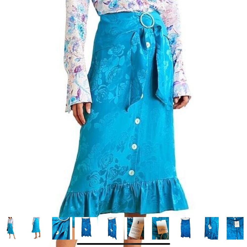 Floral Blue Midi Skirt with Ruffle Hem
